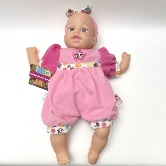NEW Baby's First Doll Unbelievably Soft Baby  Pink Dress Polka Dot Bow  12" NWT - Picture 1 of 9